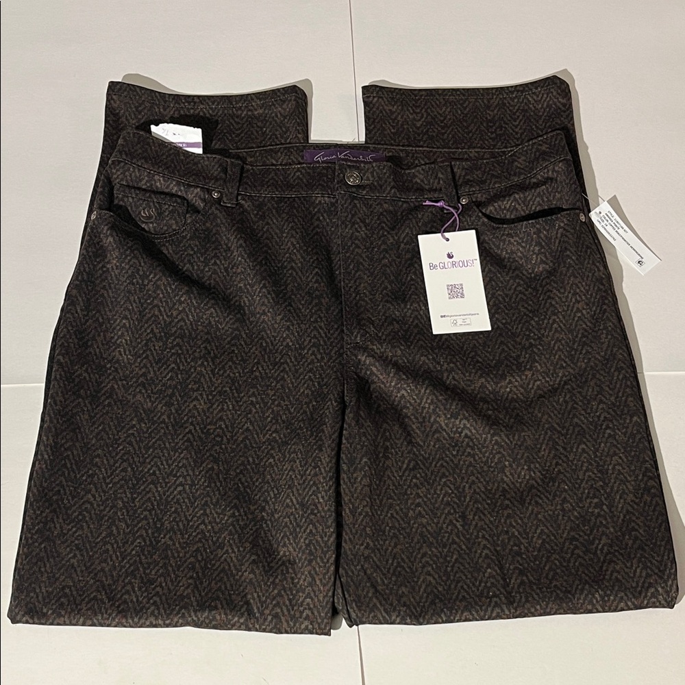 Gloria Vanderbilt Amanda Ponte Brown Herringbone Classic Tapered Pants sz18 NEW